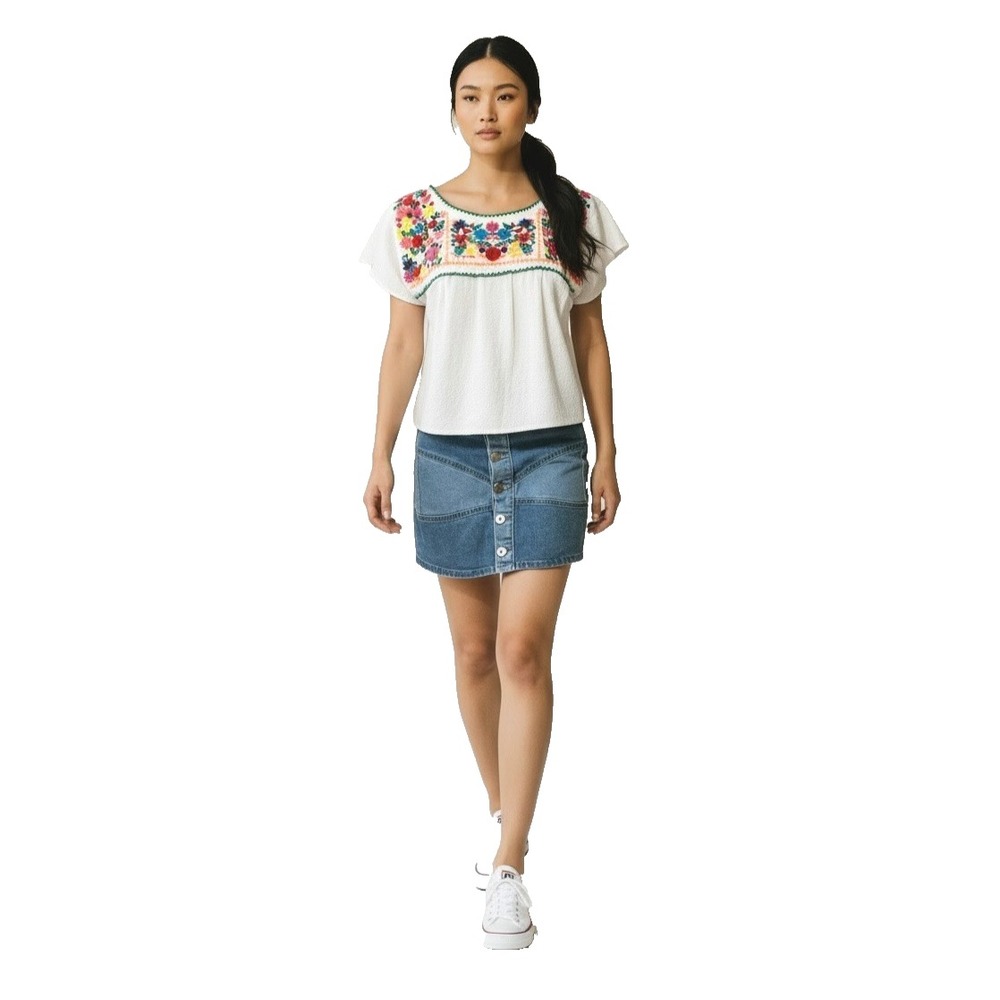 YZXDORWJ Women's Blouse Top White M Floral Embroidery Cotton Boho Peasant Hippie
